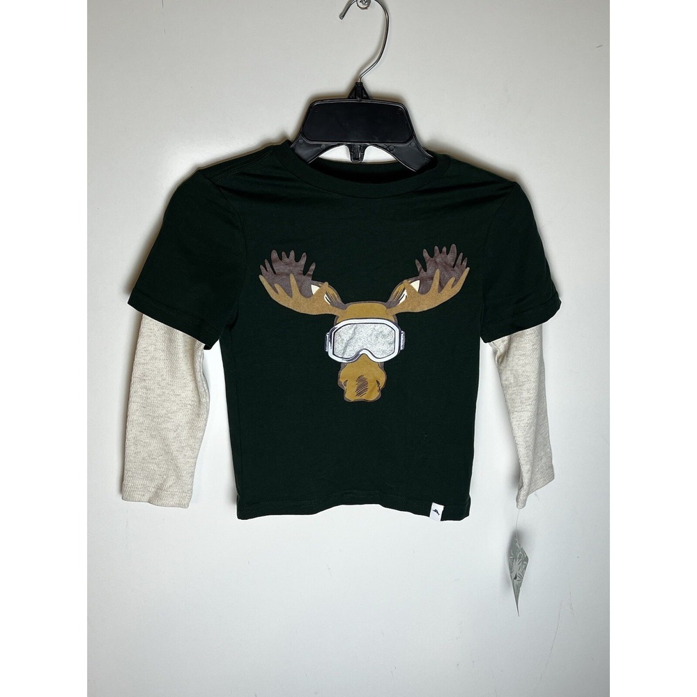 Tommy Bahama Boys TShirt NWT Long Sleeve Moose Dark Green Waffle Sleeves Size XS